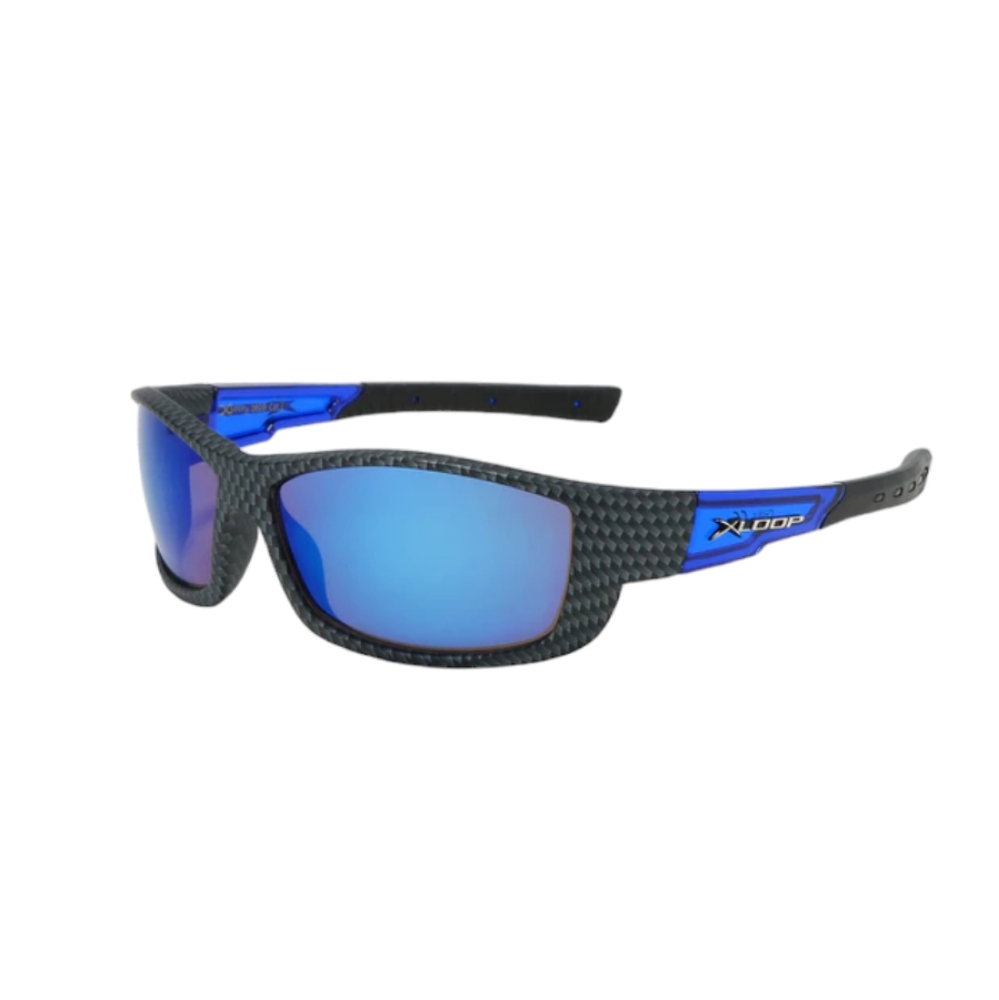 Unisex Xloop Mirrored Black Carbon Fiber Print Sport Sunglasses